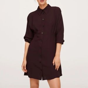 Mango Purple Flowy long sleeve button up shirt dress